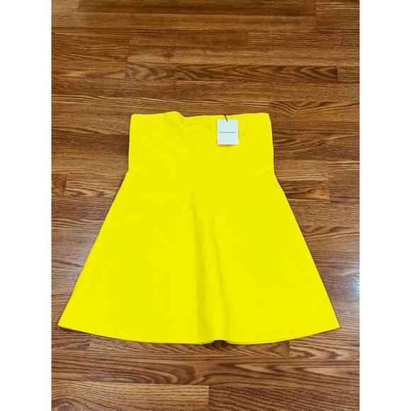 Brandon Maxwell Yellow Strapless Knit SunDress with Bell Mini Skirt sz L - Picture 9 of 12